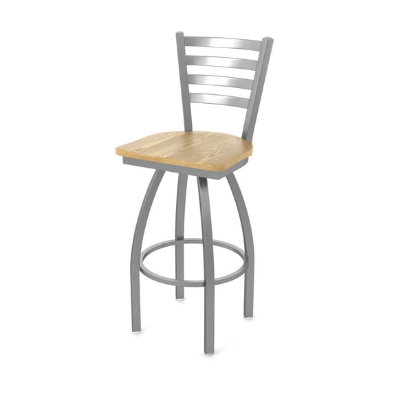 410 Jackie Stainless Steel 25" Swivel Counter Stool with Natural Oak Seat