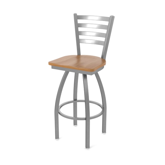 410 Jackie Stainless Steel 30" Swivel Bar Stool with Medium Maple Seat