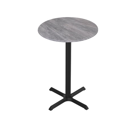 Indoor/Outdoor 42" Tall OD211 Black Table Base with 30" x 30" foot and 32" Diameter Indoor/Outdoor Greystone Top by the Holland Bar Stool Co.