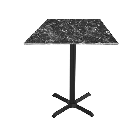 Indoor/Outdoor 42" Tall OD211 Black Table Base with 30" x 30" foot and 32" x 32" Square Indoor/Outdoor Black Marble Top by the Holland Bar Stool Co.