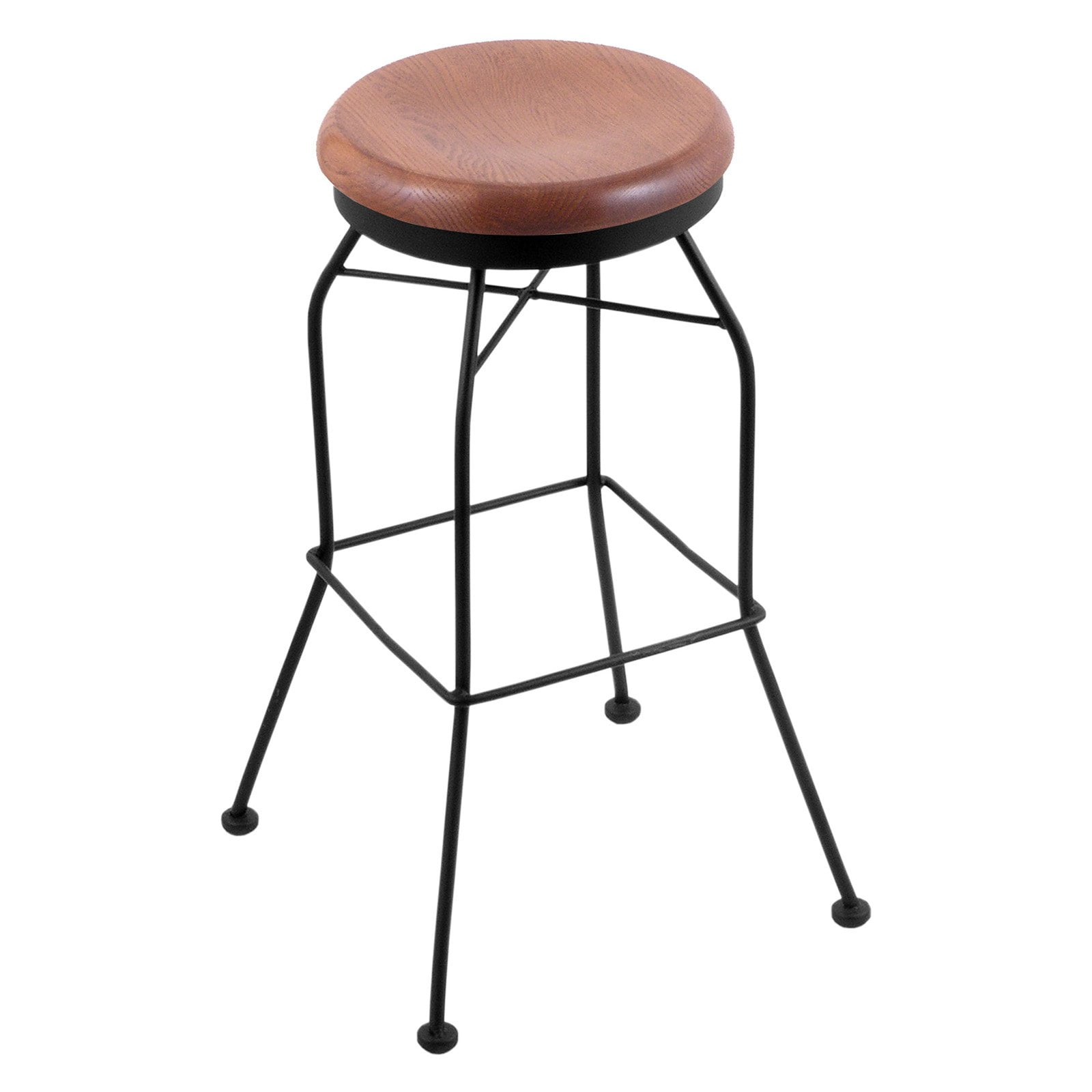 Elegant Transitional 30" Swivel Bar Stool in Black Wrinkle and Dark Cherry Oak
