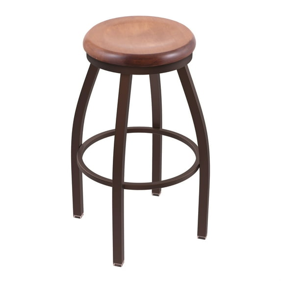 802 Misha 30" Swivel Bar Stool with Bronze Finish and Natural Oak Seat