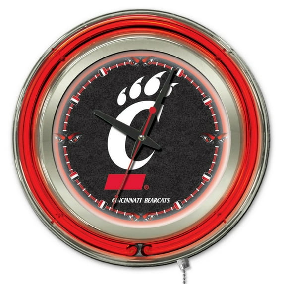 Holland Bar Stool Cincinnati Double Neon Ring, 15" dia. Logo Clock