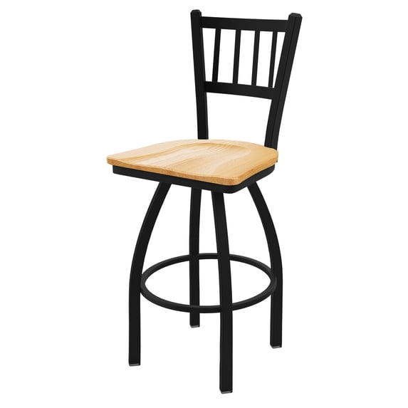 810 Contessa 30" Swivel Bar Stool with Black Wrinkle Finish and Natural Oak Seat