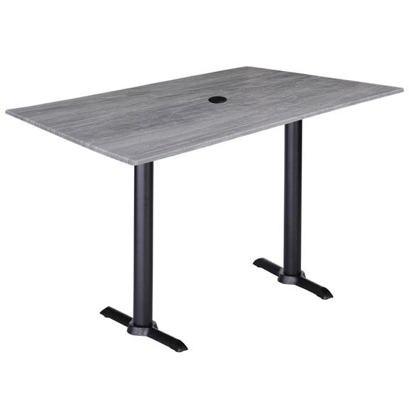 Two Indoor/Outdoor 36" Tall OD211EB Black Table Bases with a 22" Foot and a 30" x 48" Indoor/Outdoor Greystone Top with Umbrella Hole by the Holland Bar Stool Co.