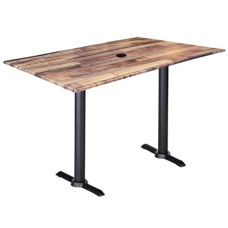 Holland Bar Stool Two 42" Tall OD211EB Indoor/Outdoor All-Season Table Bases with a 30" x 48" Rustic Top with Umbrella Hole