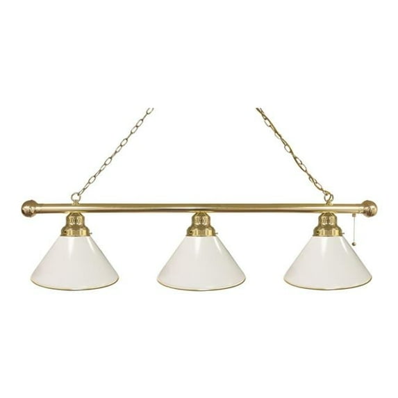 Holland Bar Stool White 3 Shade Pool Billiard Light, Brass