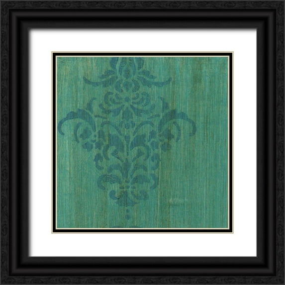 Holland, J. 15x15 Black Ornate Wood Framed with Double Matting Museum Art Print Titled - Verdigris Damask I