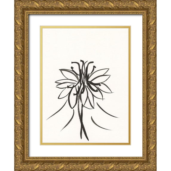 Holland, J. 25x32 Gold Ornate Wood Framed with Double Matting Museum Art Print Titled - Ink Botanical Sketch XI