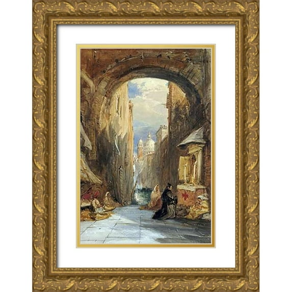 Holland, James 13x18 Gold Ornate Wood Framed with Double Matting Museum Art Print Titled - Venice: An Edicola Beneath An Archway