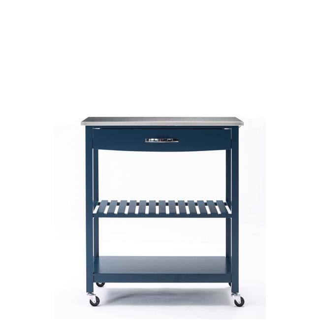 Navy Blue Stainless Steel Top Kitchen Cart with Storage