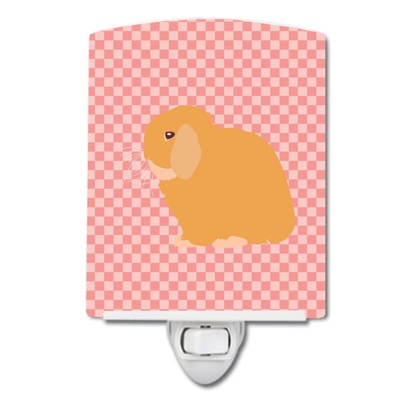 Holland Lop Rabbit Pink Check Ceramic Night Light