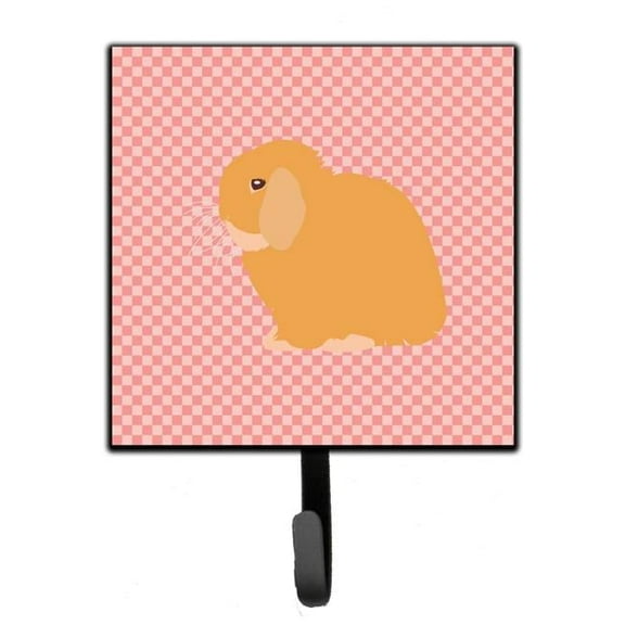 Holland Lop Rabbit Pink Check Leash or Key Holder - Pink Check - 4.25 x 1 x 7 in.