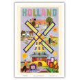 thumbnail image 1 of Holland Netherlands - Dutch Windmill - Vintage Travel Poster by Berry Weekes c.1959 - Master Art Print (Unframed) 12in x 18in, 1 of 4