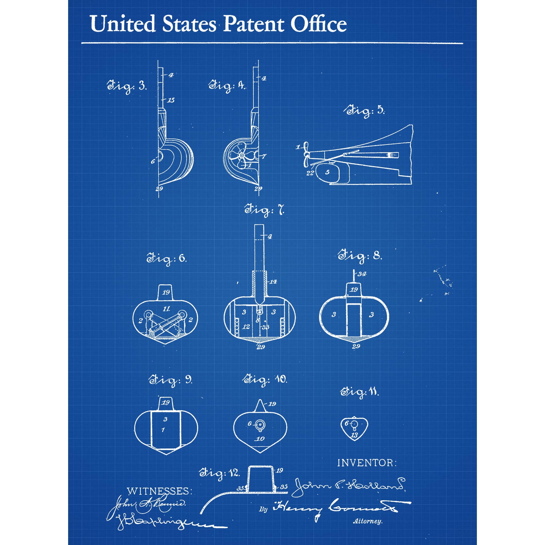 Holland Submergible Torpedo Boat Components 1892 Patent Extra Large XL ...
