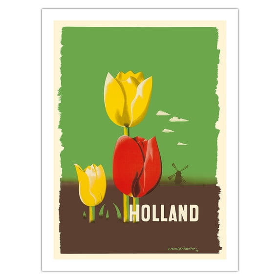 Holland - Tulips - Vintage Airline Travel Poster by Edward McKnight Kauffer c.1948 - Bamboo Fine Art 290gsm Paper Print (Unframed) 24x32in