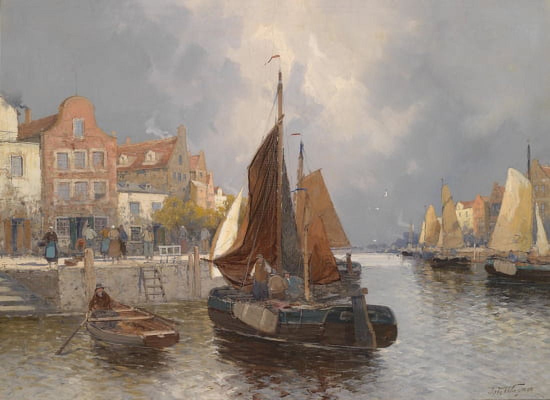 Hollandische Hafenansicht Dutch Harbor View Canvas Art - Georg Fischhof (36 x 54)