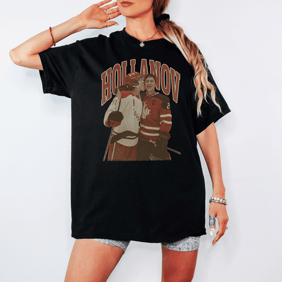 Hollanov Hockey Fan T-Shirt | Vintage Sports Couple Graphic Tee | Retro Hockey Romance Apparel