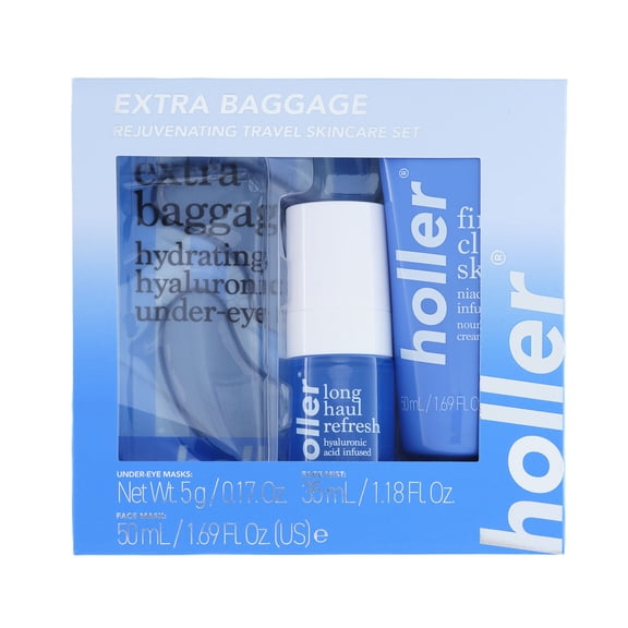 HOLLER Extra Baggage Travel Skincare Essentials Set, 3 Piece Set