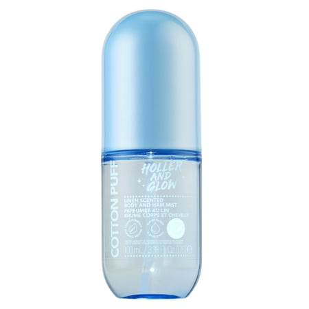 Holler and Glow Mood Boosting Cotton Puff Body & Hair Mist, Linen Scented, Clean Formula, Water Based, Allergen Free, 3.38 fl oz