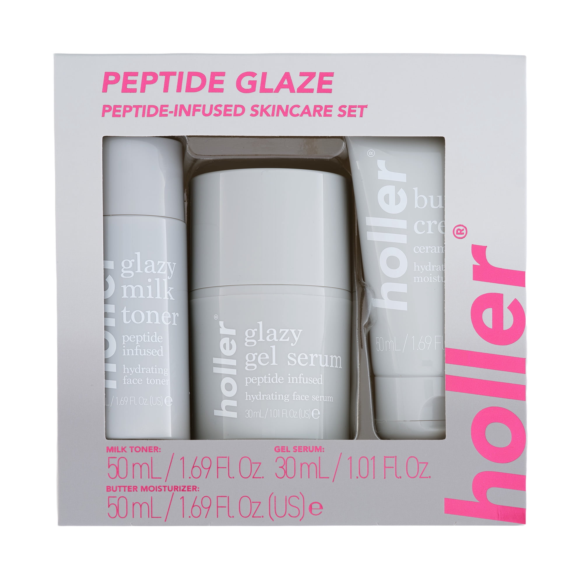 HOLLER Peptide Glaze Peptide-Infused Skincare Set, 3 Piece Set