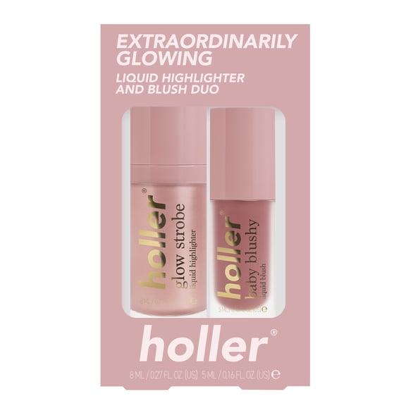 Holler Extraordinarily Glowing Liquid Highlighter and Blush Duo, 2 Piece Makeup Set