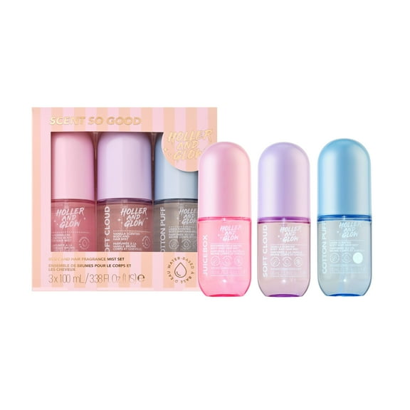 Holler And Glow Limited Edition Body Mist Gift Set, Water Based, 3 Piece Gift Set