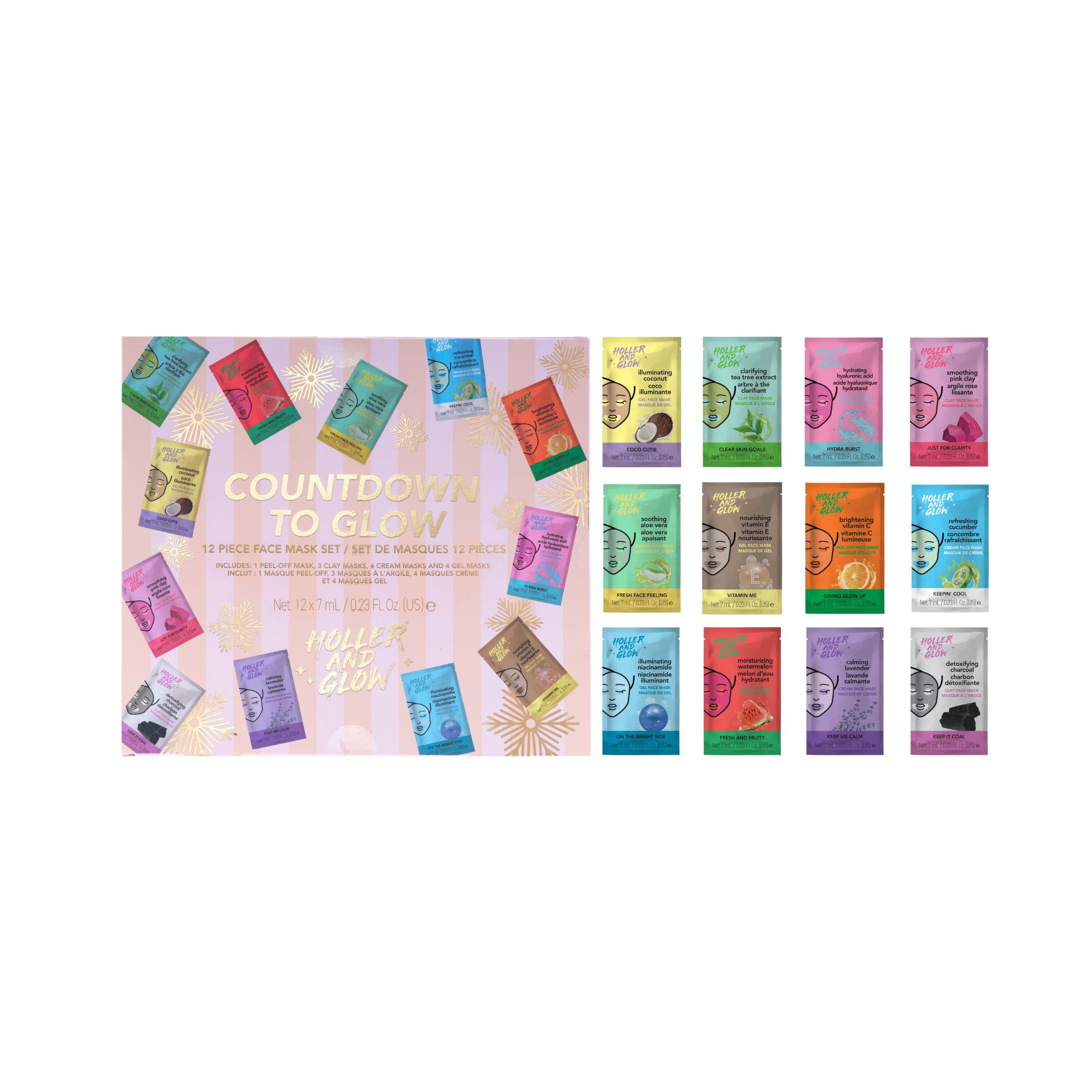Holler and Glow Limited Edition Countdown to Glow Clay Mask Set, 12 Piece Gift Set