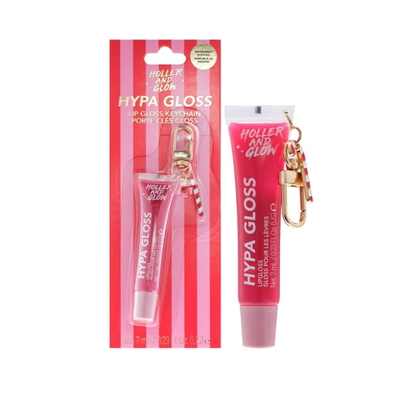 Holler and Glow Limited Edition Hypa Gloss Frosted Peppermint Scented Lip Gloss Key Chain, Candy Cane, 0.23 fl oz