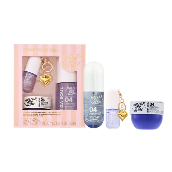 Holler And Glow Limited Edition Scent From Ibiza Hair And Body Mist & Body Butter Set, 3 Piece Gift Set