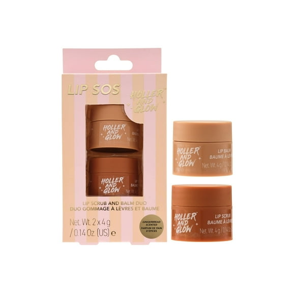 Holler and Glow Limited Edition Lip SOS Gingerbread Scented Scrub And Balm Duo, 2 Piece Gift Set