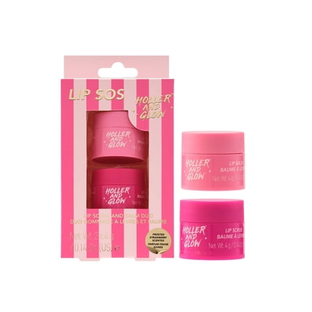 Holler and Glow Limited Edition Lip SOS Frosted Strawberry Scented Scrub And Balm Duo, 2 Piece Gift Set