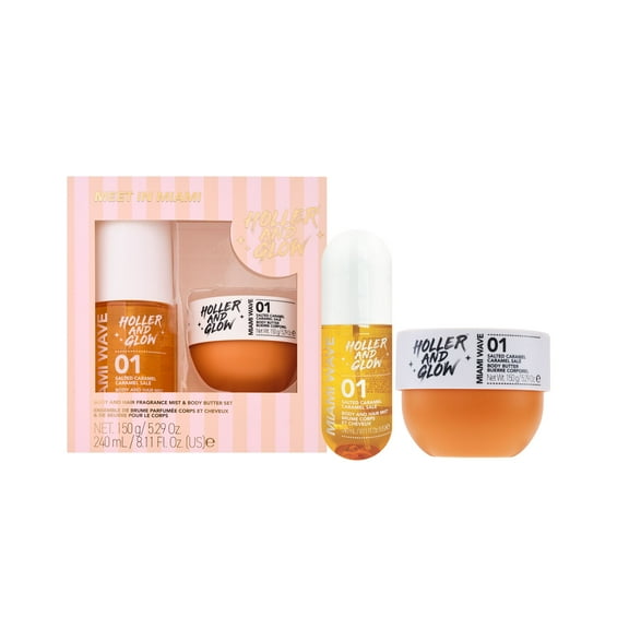 Holler and Glow Limited Edition Meet Me In Miami Salted Caramel Body & Hair Mist and Body Butter Gift Set, 2 Piece Set