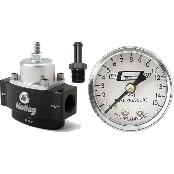 Holley 12-841 HP Billet Fuel Press Regulator, Gauge/Black Fitting