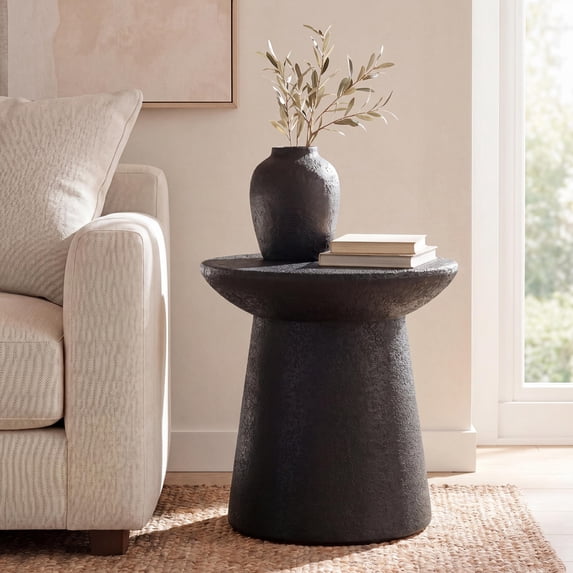 Hollie 18" Modern Drum Indoor/Outdoor Accent Table Pedestal, Black Frosted