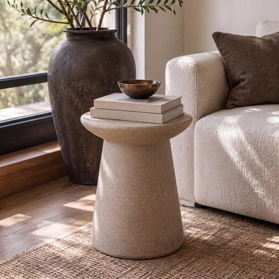 Hollie 18" Modern Drum Indoor/Outdoor Accent Table Pedestal, Light Brown Frosted