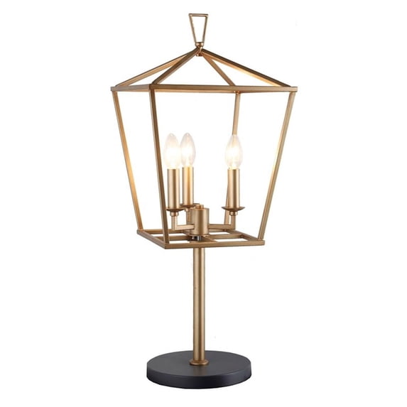 Hollie 3-Light Lantern Table Lamp in Gold Metal