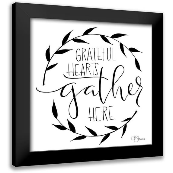 Hollihocks Art 12x12 Black Modern Framed Museum Art Print Titled - Grateful Hearts Gather Here