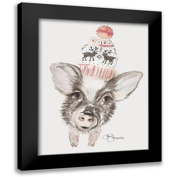 Hollihocks Art 12x14 Black Modern Framed Museum Art Print Titled - Cozy Pig
