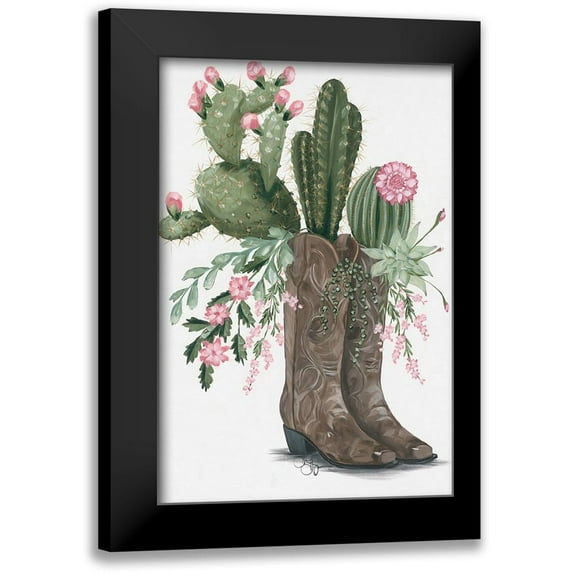 Hollihocks Art 17x24 Black Modern Framed Museum Art Print Titled - Cactus Boots