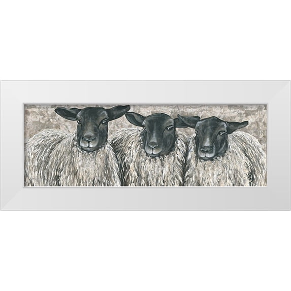 Hollihocks Art 18x9 White Modern Wood Framed Museum Art Print Titled - Three Sheep