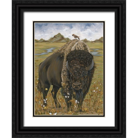 Hollihocks Art 25x32 Black Ornate Wood Framed with Double Matting Museum Art Print Titled - Bison