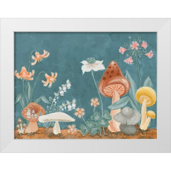 Hollihocks Art 32x25 White Modern Wood Framed Museum Art Print Titled - Many Mushrooms