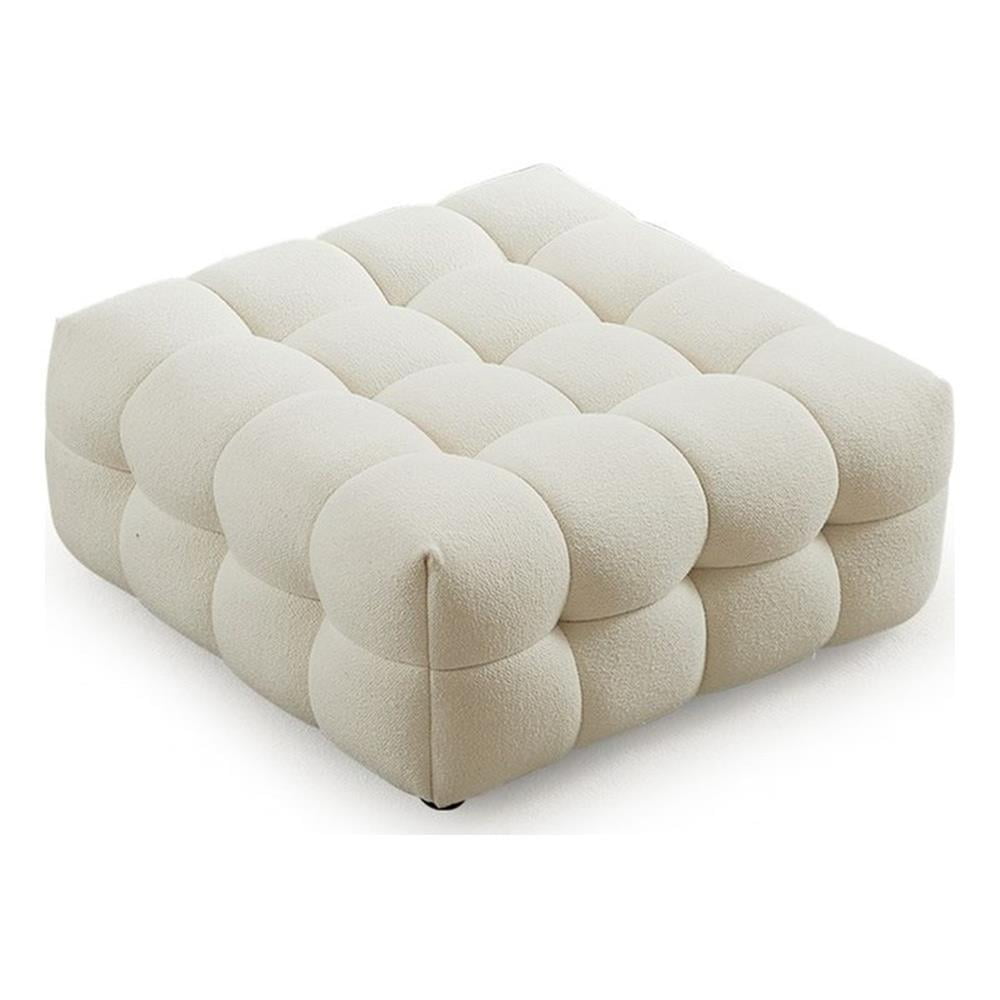 Hollis Mid-Century Modern Design Boucle Fabric Ottoman in Cream