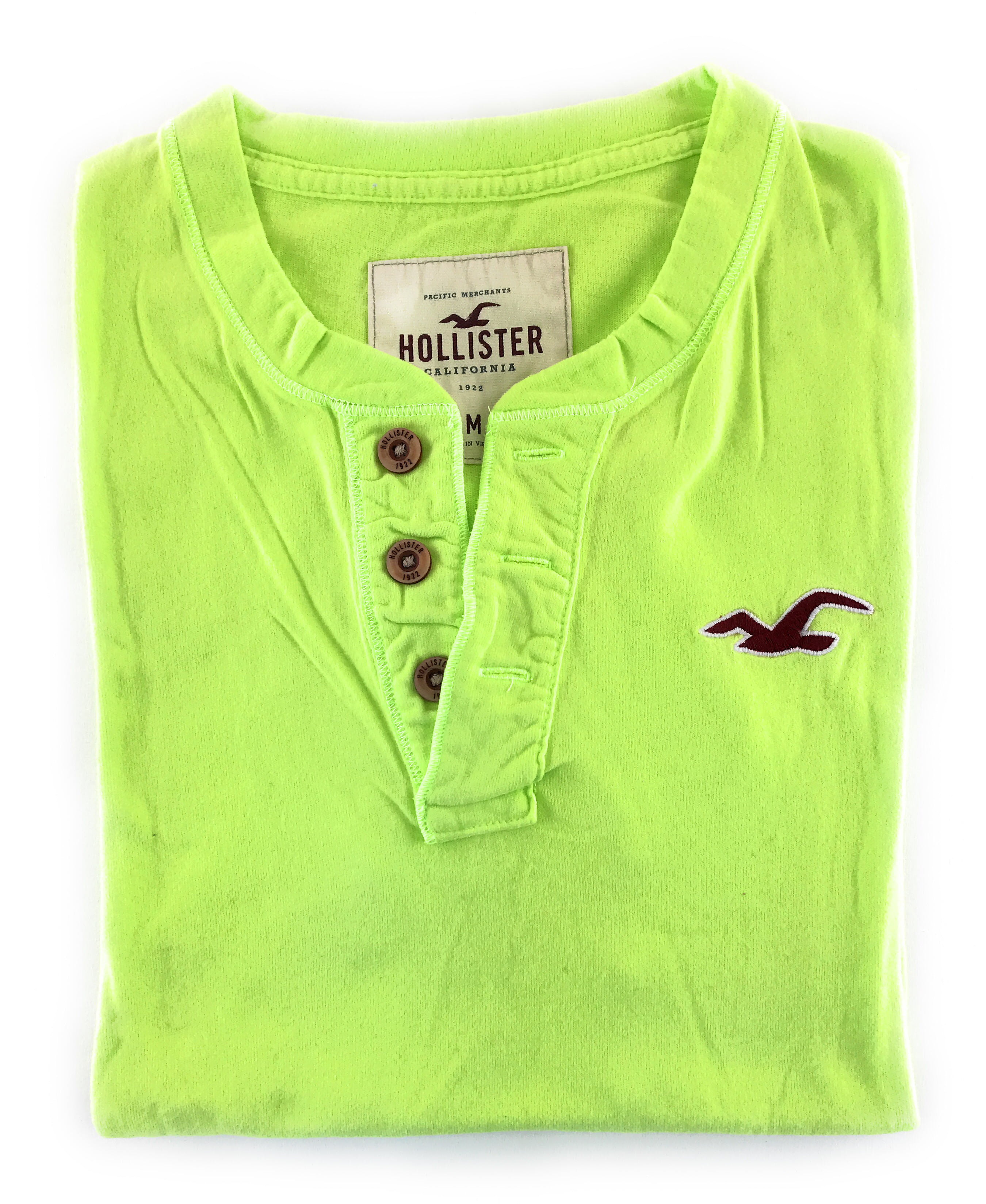 Hollister Slim Fit Henley T-Shirt Chest Pocket Seagull Logo in