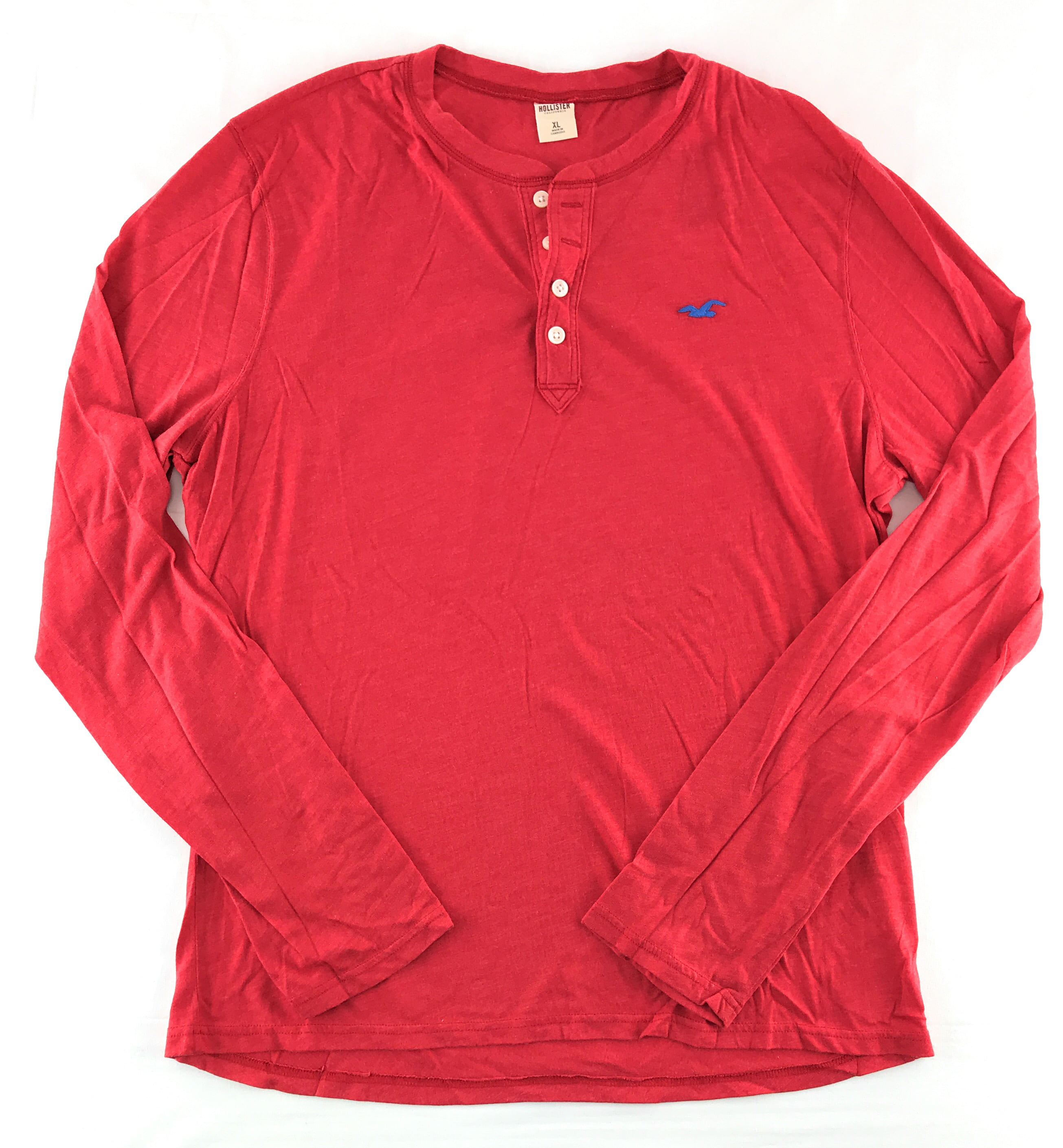 Hollister Mens Long Sleeve T-shirt X-Large Red Henley 0198