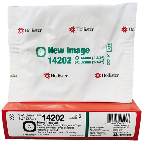 Hollister New Image Flat FlexWear Ostomy Skin Barrier 14202, Green Color Match, Cut-to-Fit Up to 1-1/4", 5 Count