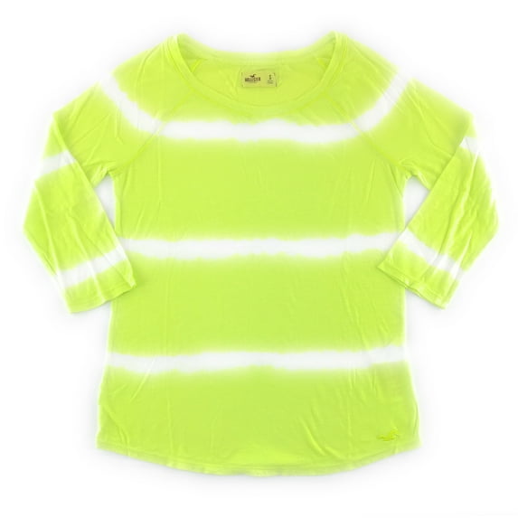 Hollister Womens Three Quarter Sleeve T-Shirt Large Neon Green White 0269