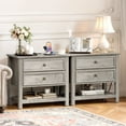 thumbnail image 1 of Holliwill 26.7" Wide Nightstand Set of 2 with Charging Station, Farmhouse Nightstands with 2 Drawers and Open Storage, End Table Bedside Table for Bedroom Living Room, Gray, 1 of 12