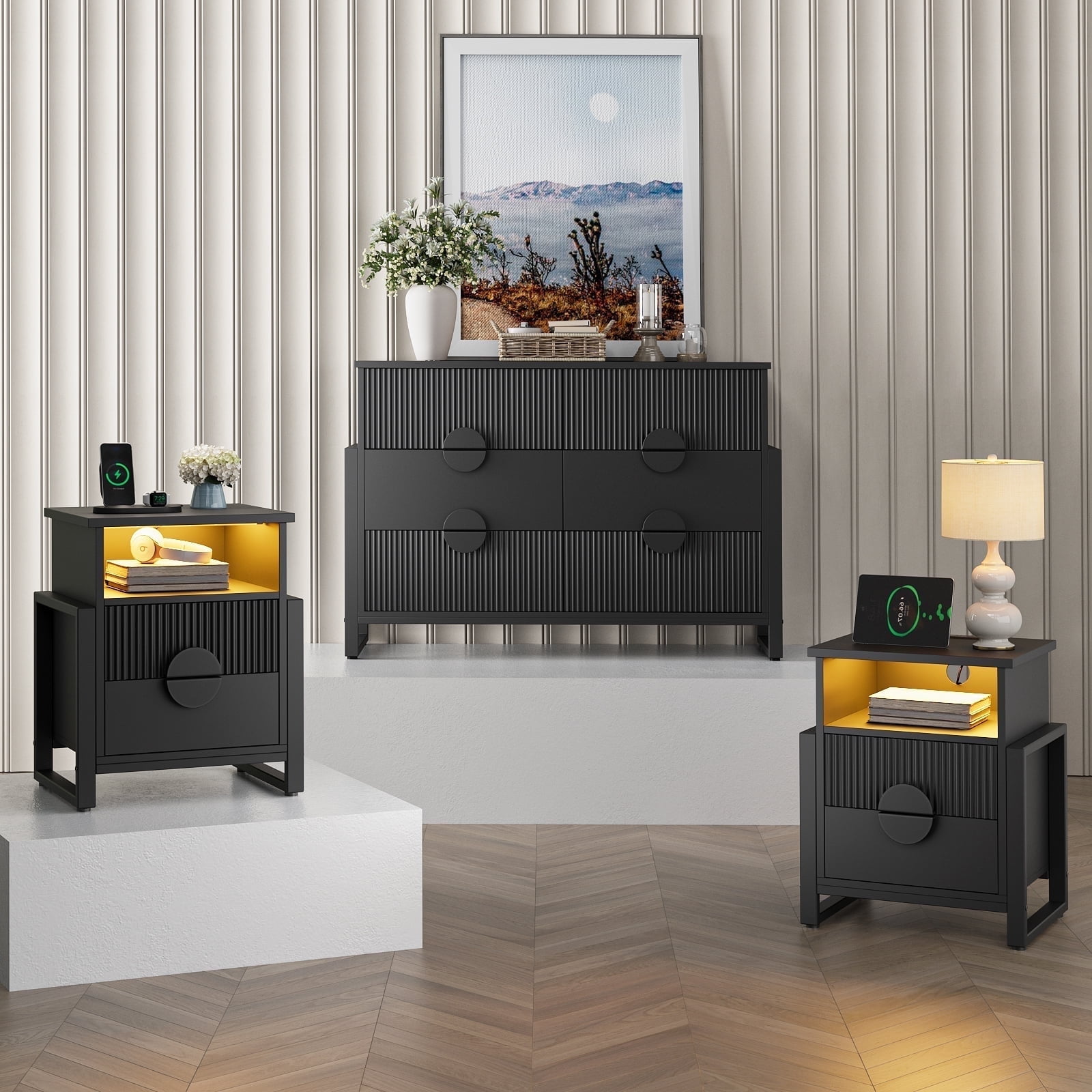 3 Piece Dresser And Nightstand Setnull